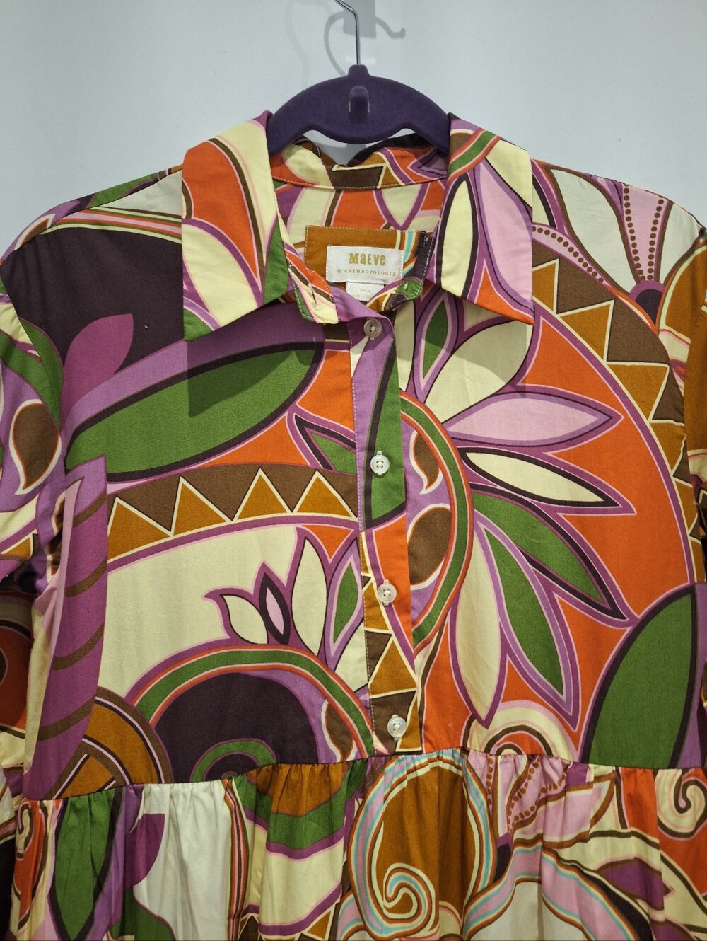 Maeve Anthropologie Tiered Bettina Midi Colorful Shirt  Dress - Picture 4 of 12